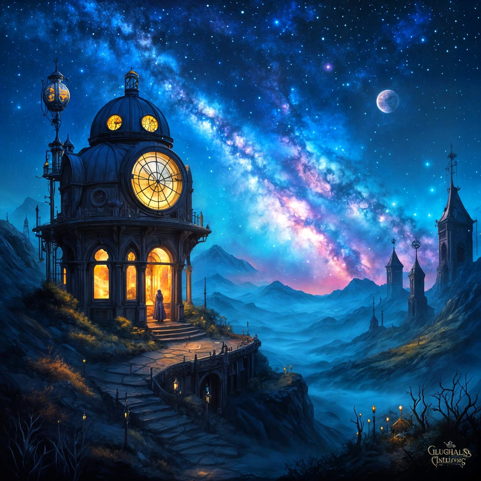 Victorian Observatory Under Starlit Sky