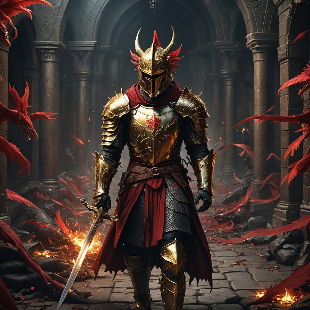 Knight Enters Dragon's Lair: Dark Fantasy Concept Art