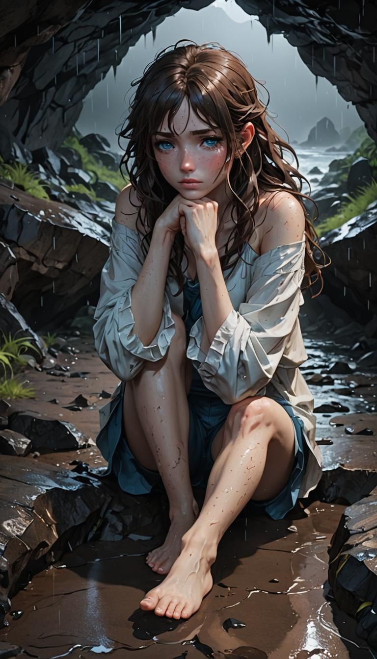 Dark Fantasy Anime Girl Seeks Shelter From Storm