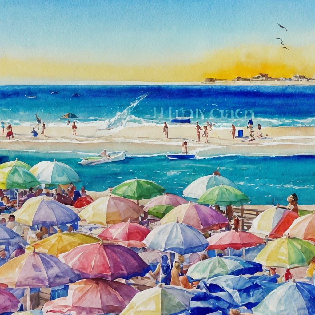 Sydney Beach Day in Vibrant Watercolor