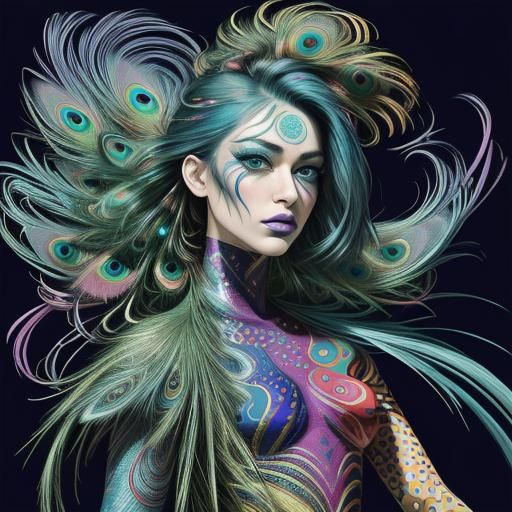 Rainbow Woman Portrait in Abstract Pop Art Style