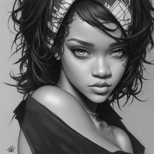 Rihanna Portrait in Abstract Expressionist Style