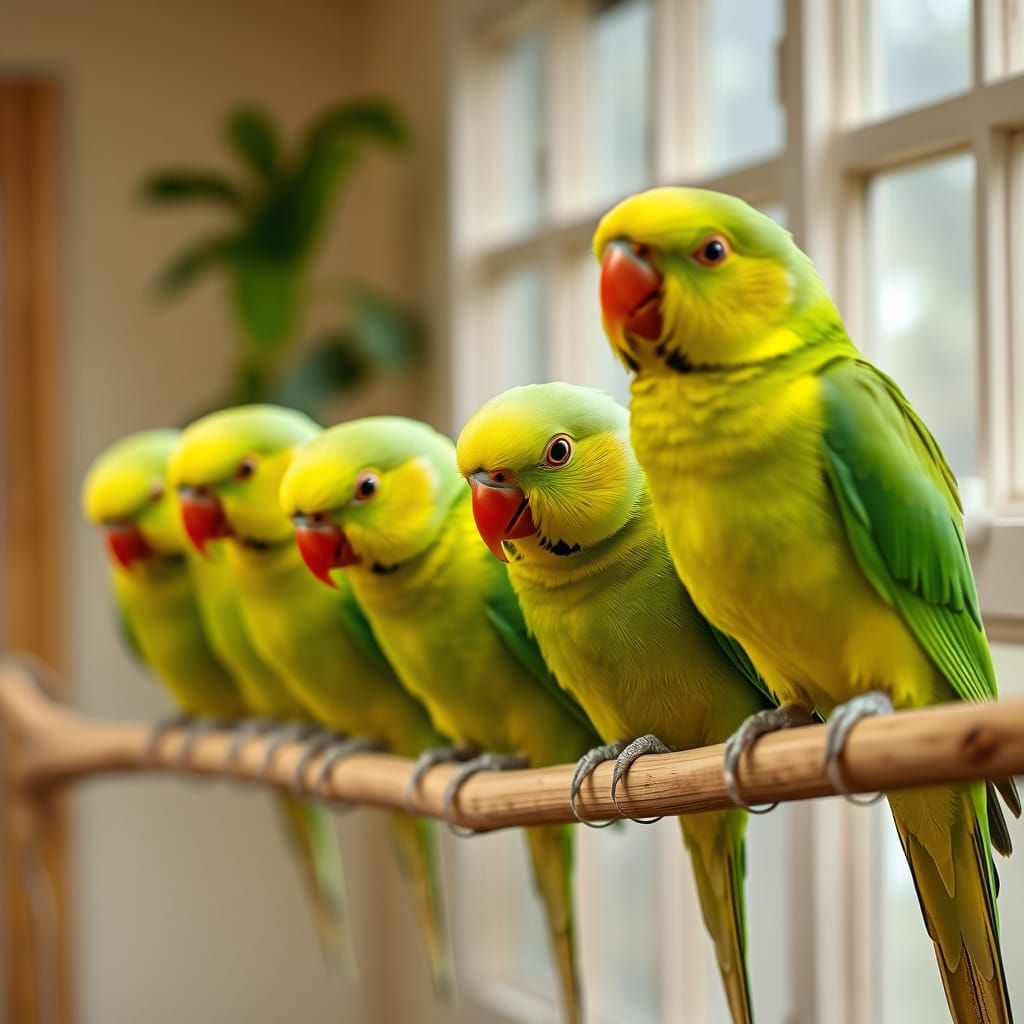 Vibrant Parrotlets Perched in a Cozy Domestic Scene