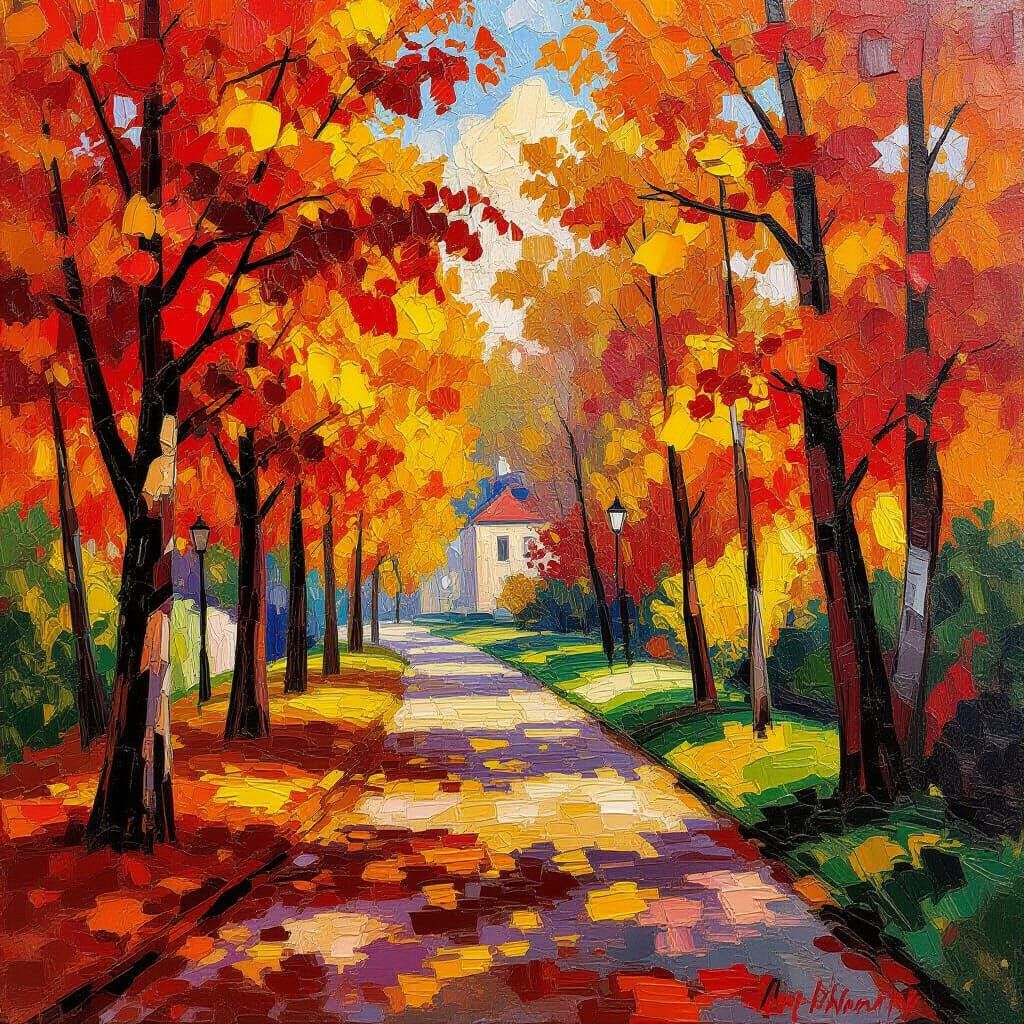 Expressionist Autumn Leaves Oil Painting