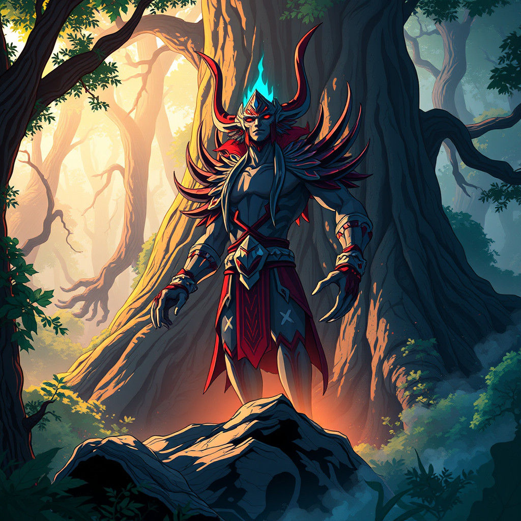 Majestic Forest God in Anime Style