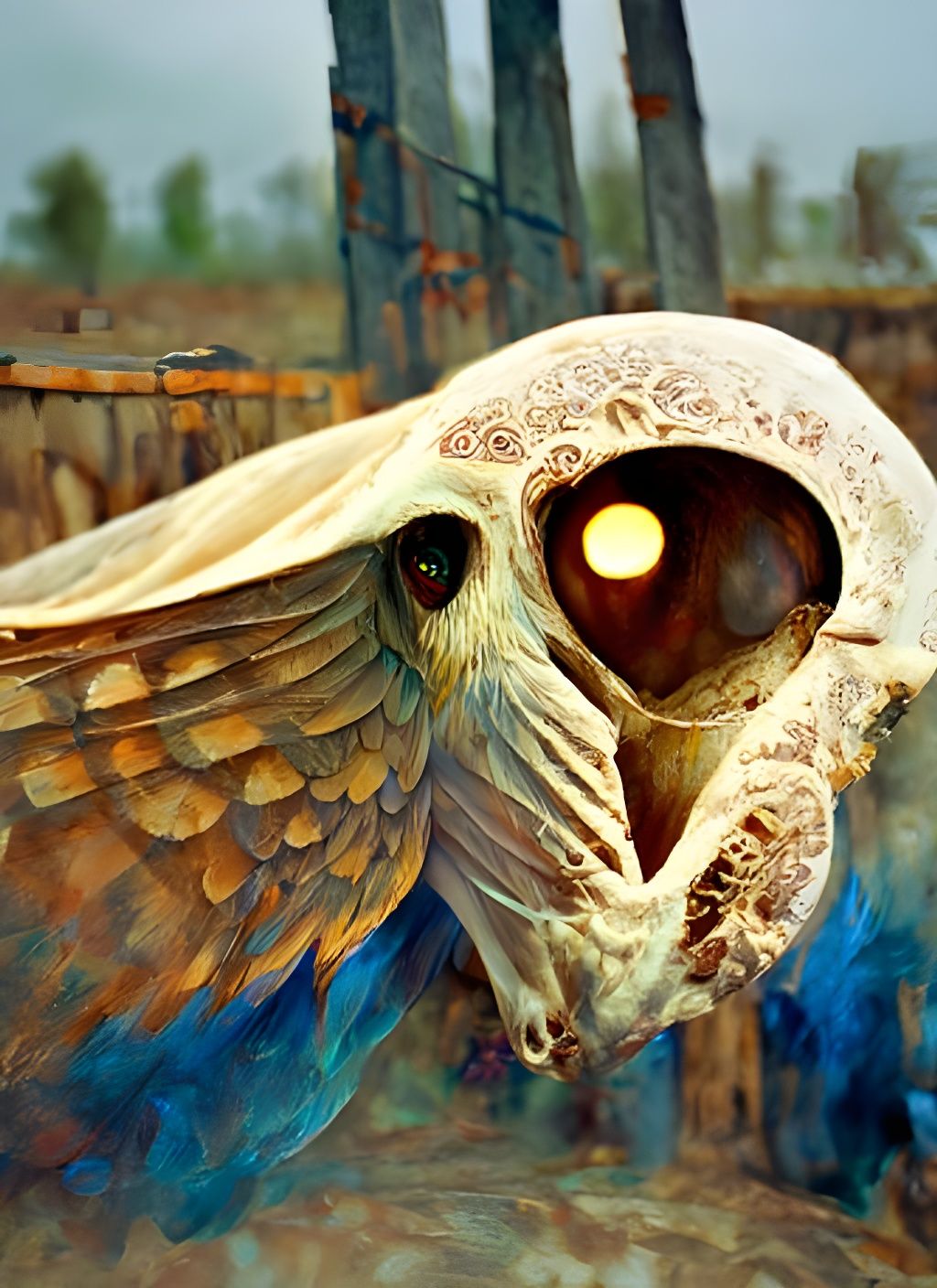 Beksinski-Inspired Barn Owl: Detailed Matte Painting