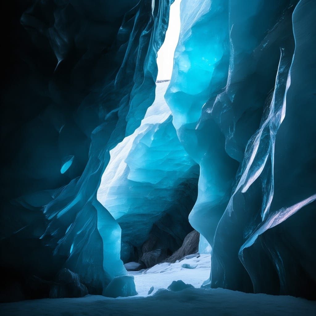 Dramatic Ice Cave With Shimmering Blue Ice