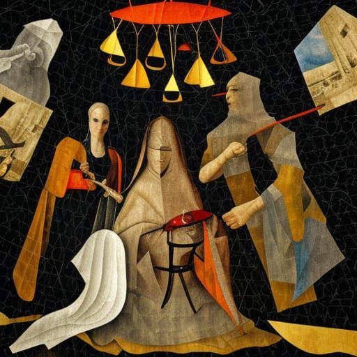 The Three Fates Spinning Thread in Oil Painting Style