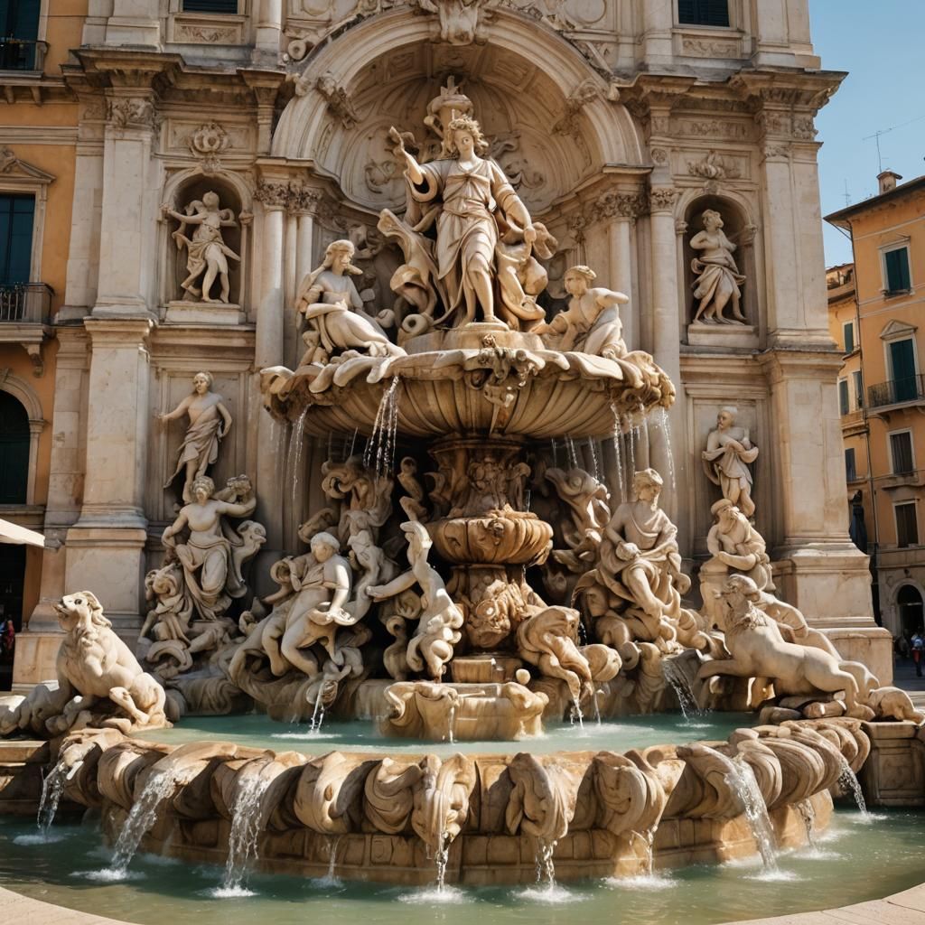 Italian Town Square Fountain in Baroque Style