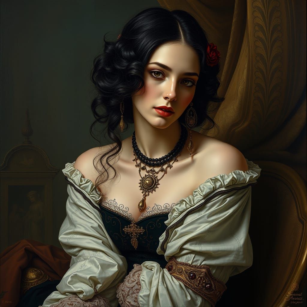 Enigmatic Woman with Golden Accents in Art Deco Style