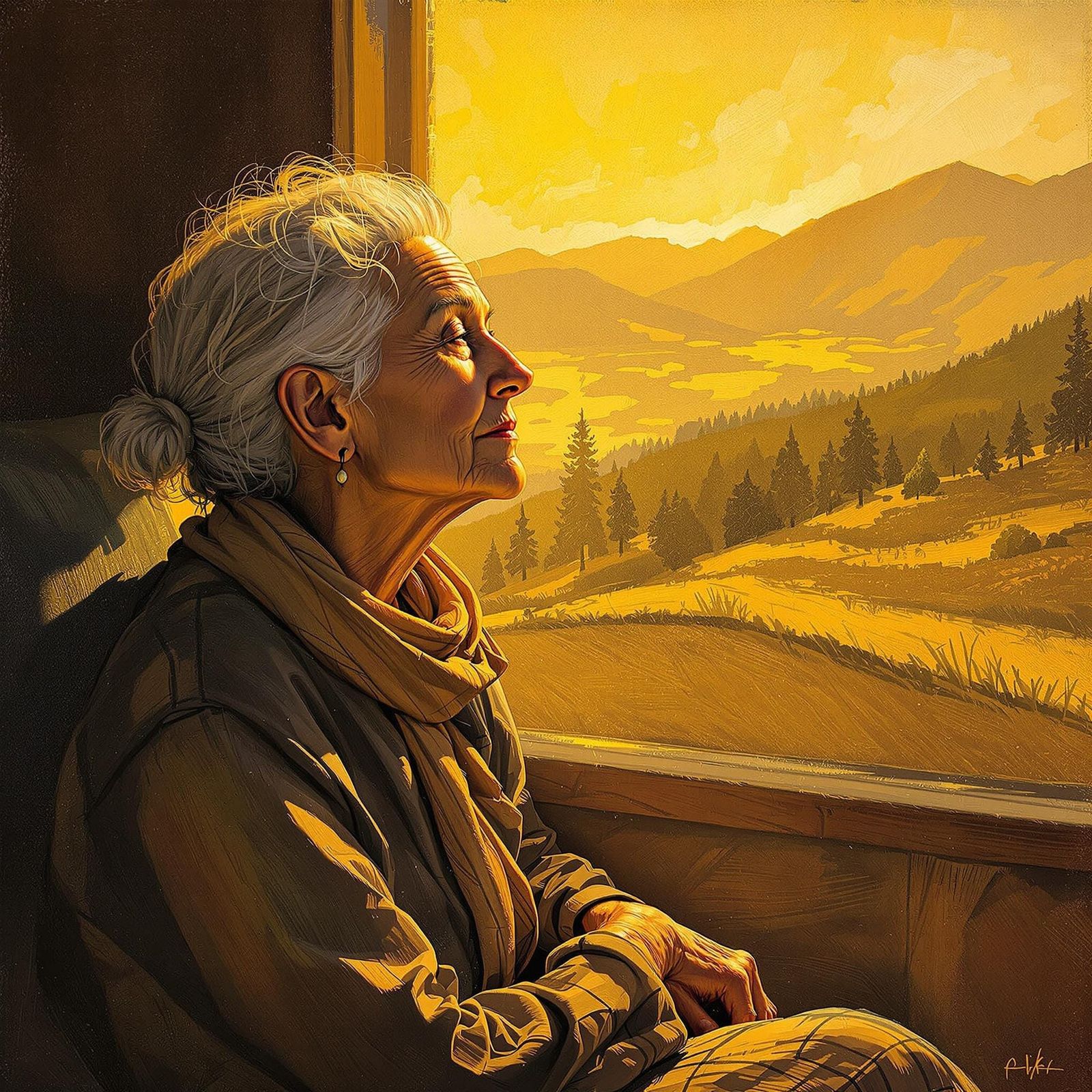 Aged Woman in Contemplative Serenity