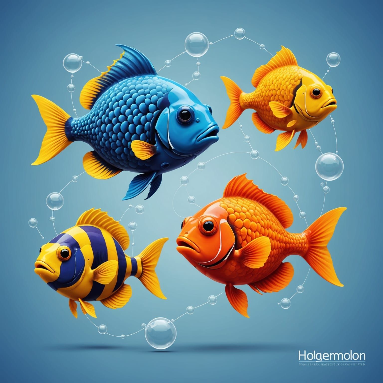 Surreal Molecule Structure with Nitrogen Atom as a Fish