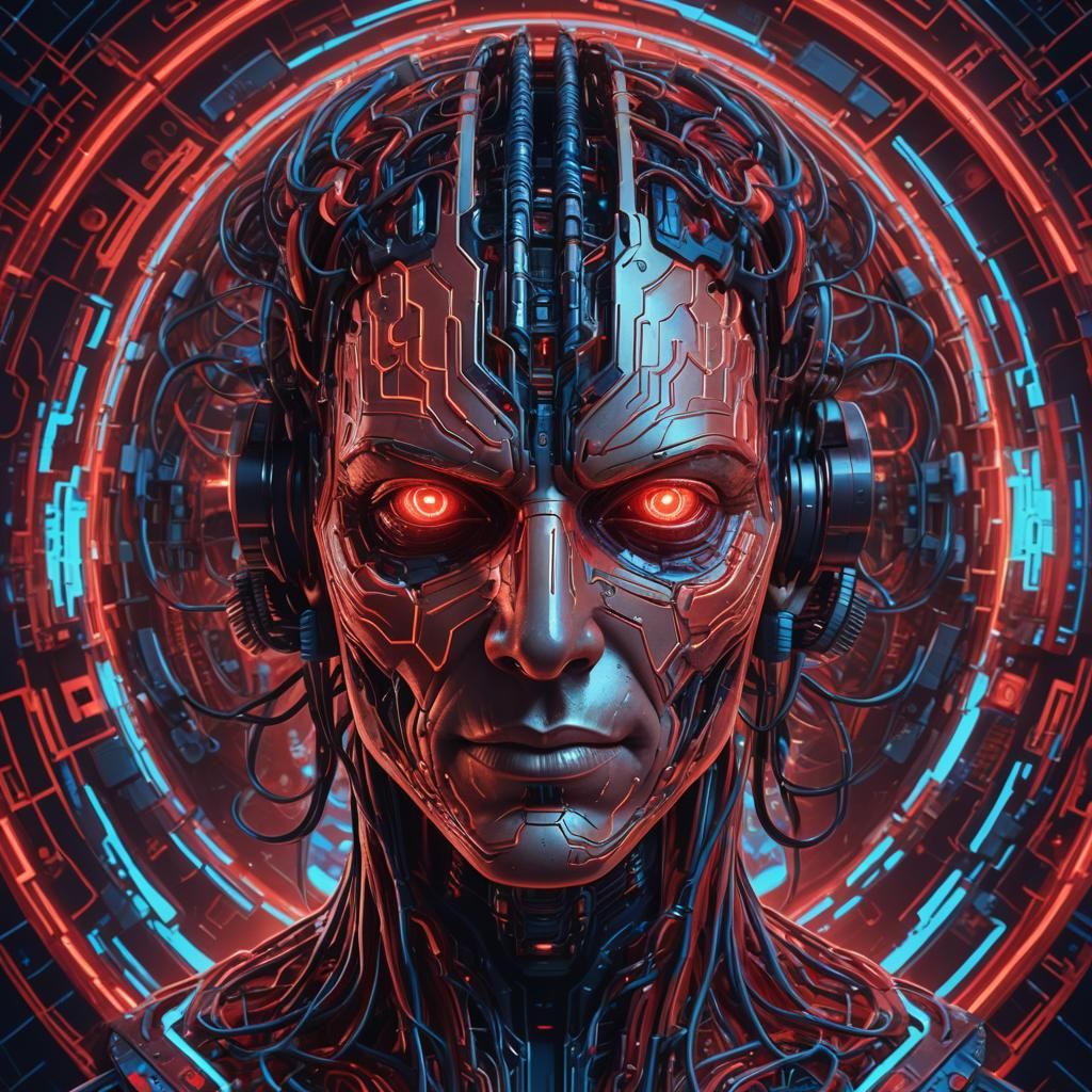 Electric Brain Sci-Fi Concept Art in Red Circle