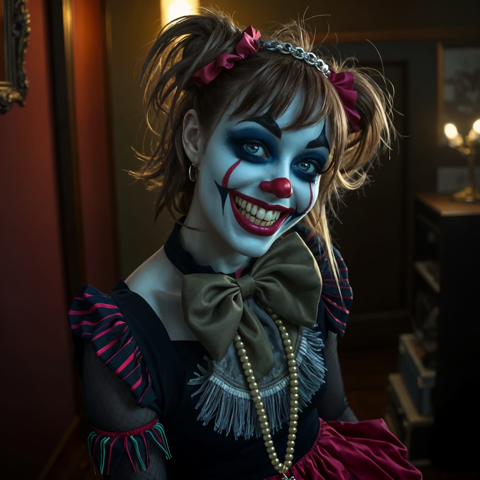 Beautiful Emo Clown Girl Portrait with Gothic Makeup