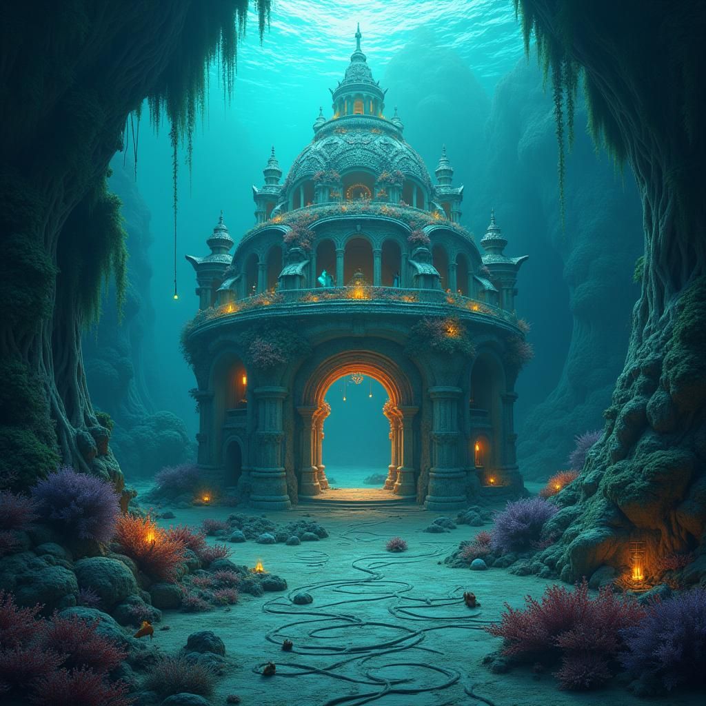 Mystical Underwater Abode in Matte Painting Style