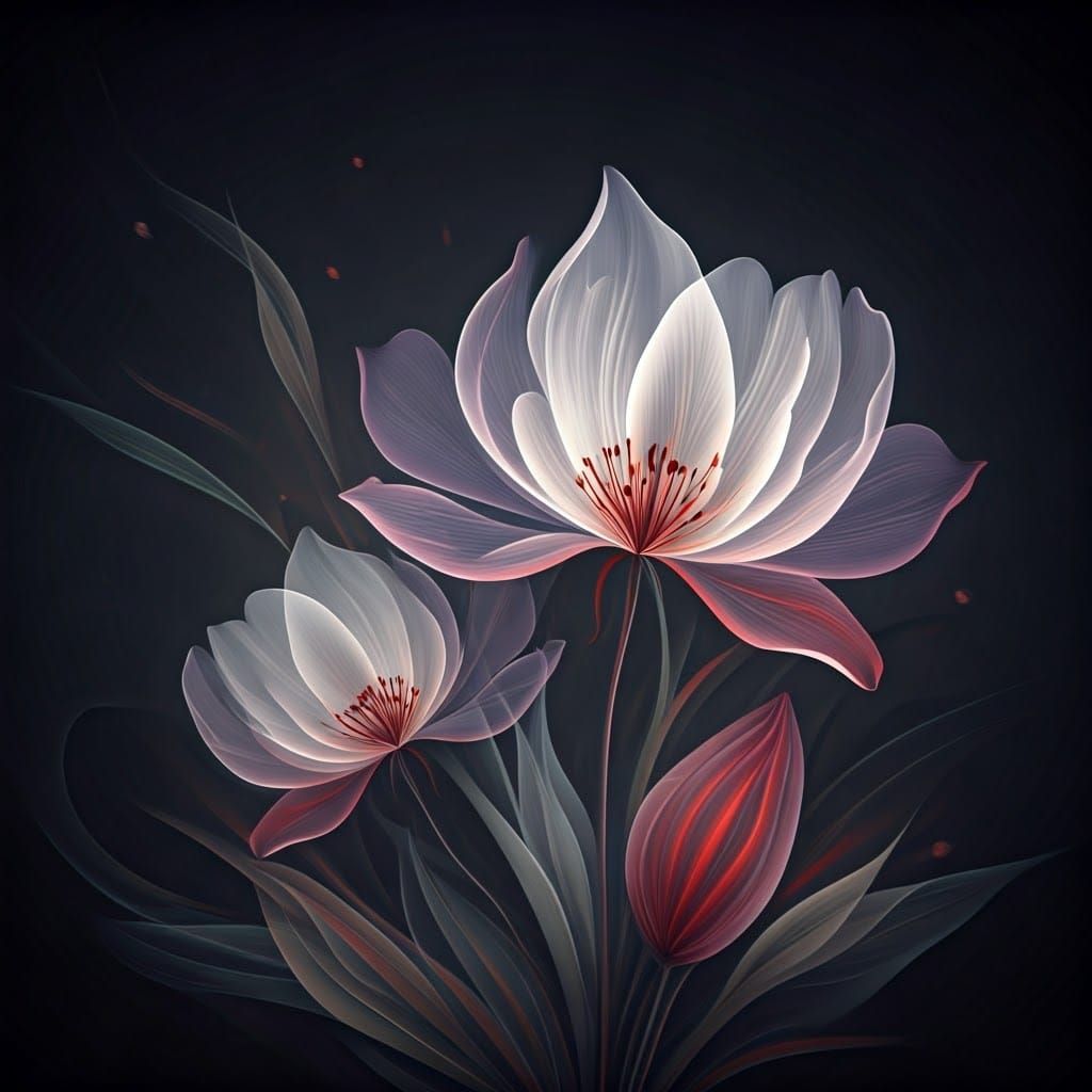 Ethereal Flowers with Translucent Petals in Dreamy Style
