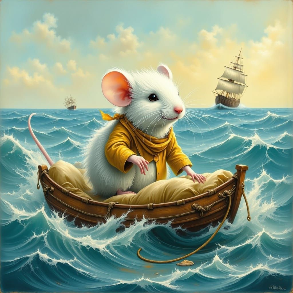 Shipwrecked Mouse Adrift on a Raft