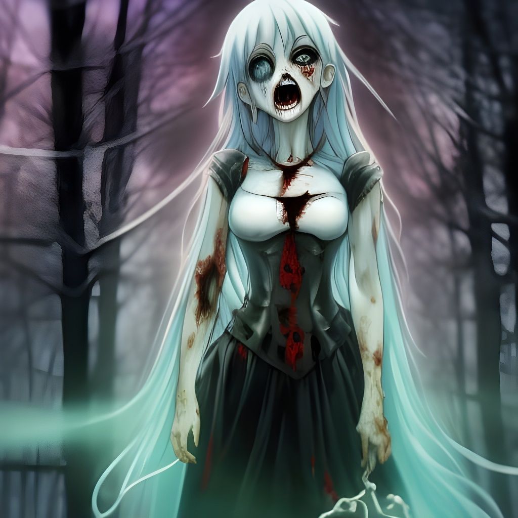 Creepy Kawaii Zombie Girl in Anime Style