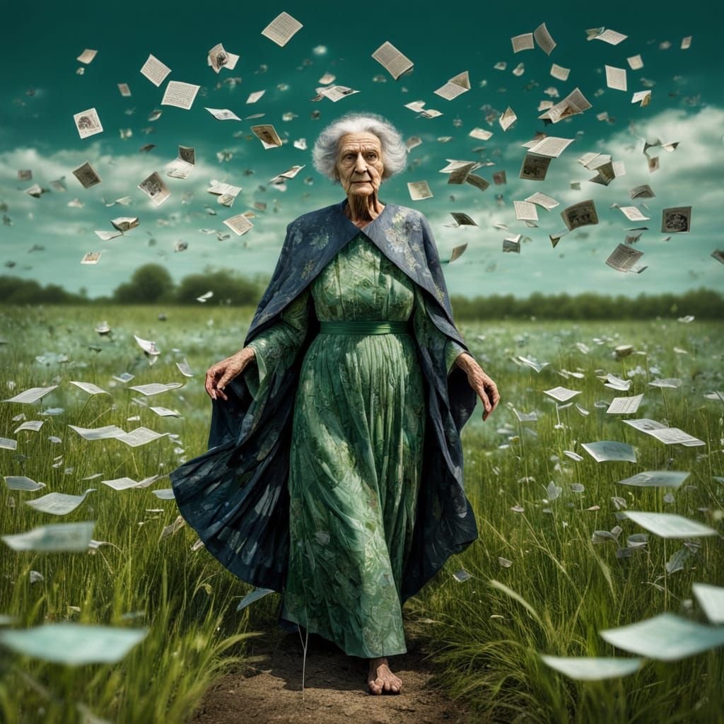 Obsidian-Eyed Woman in Glass Flower Field