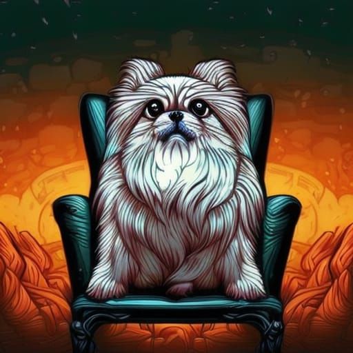 Pekingese Dog in Chair: Comic Book Art