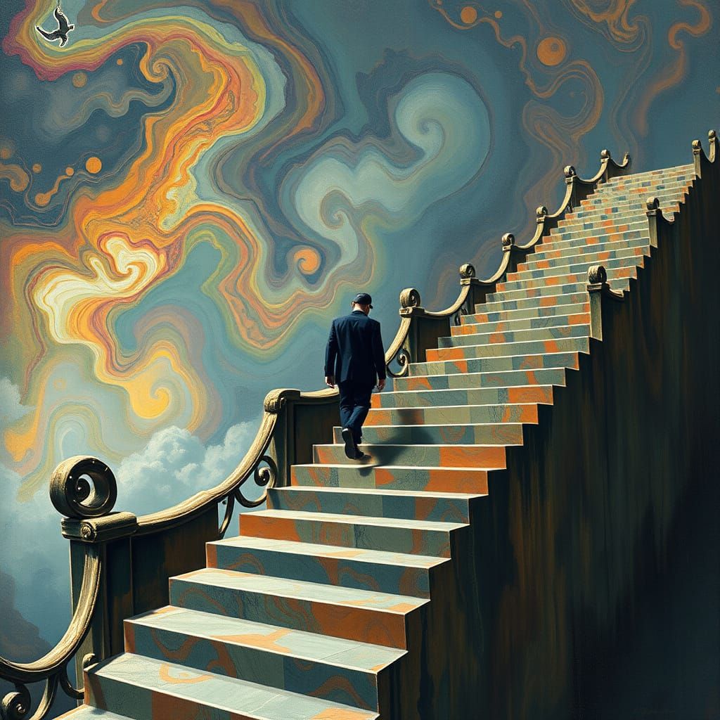 Surreal Ascent: Dreamscape Stairs in Digital Art