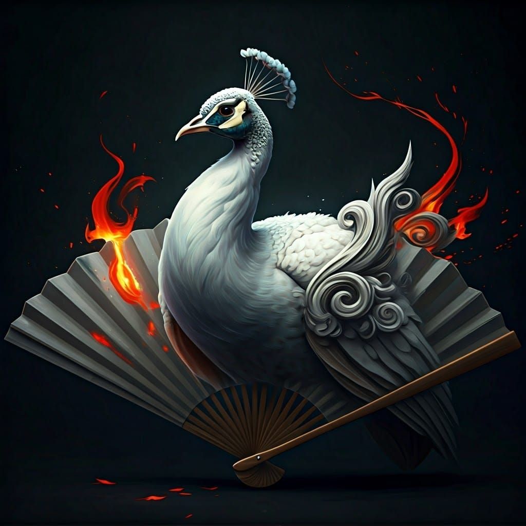 Regal Peacock in Okami-Inspired Matte Painting Style