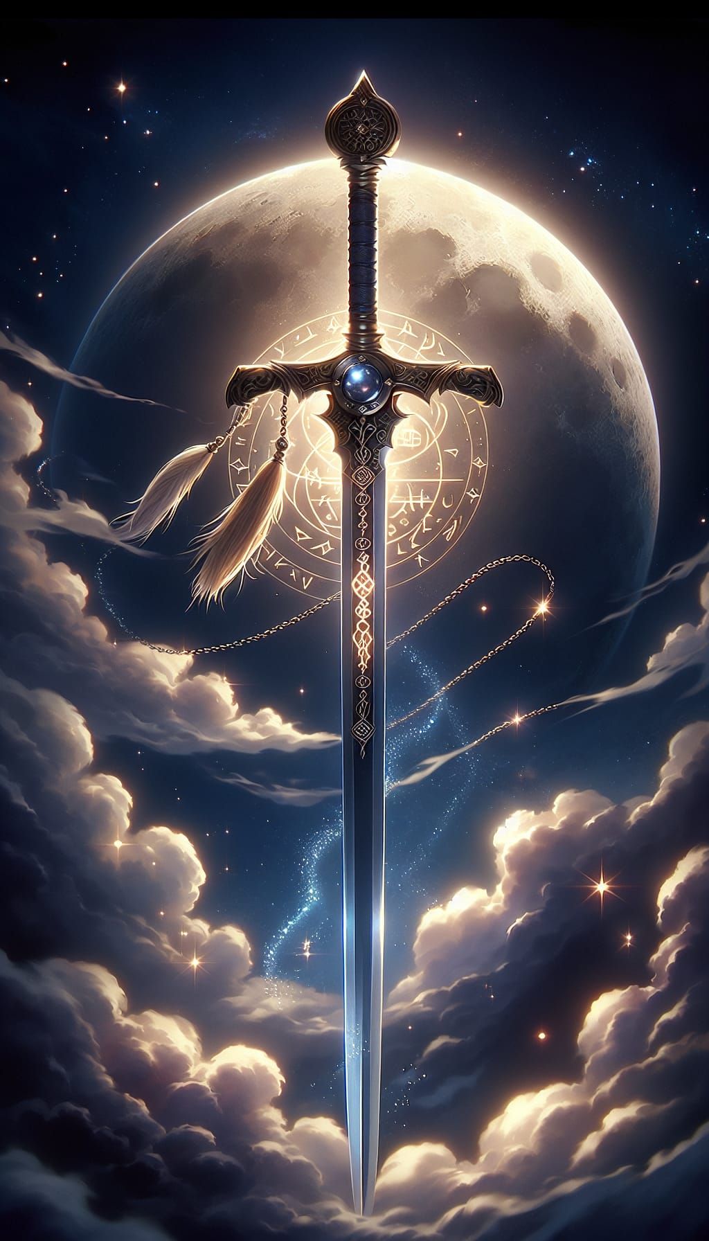 Sword Descent During Lunar Eclipse in Anime Style