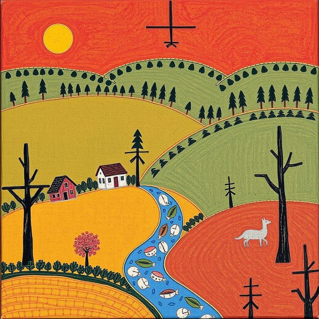 West Virginia in Naive Art Style