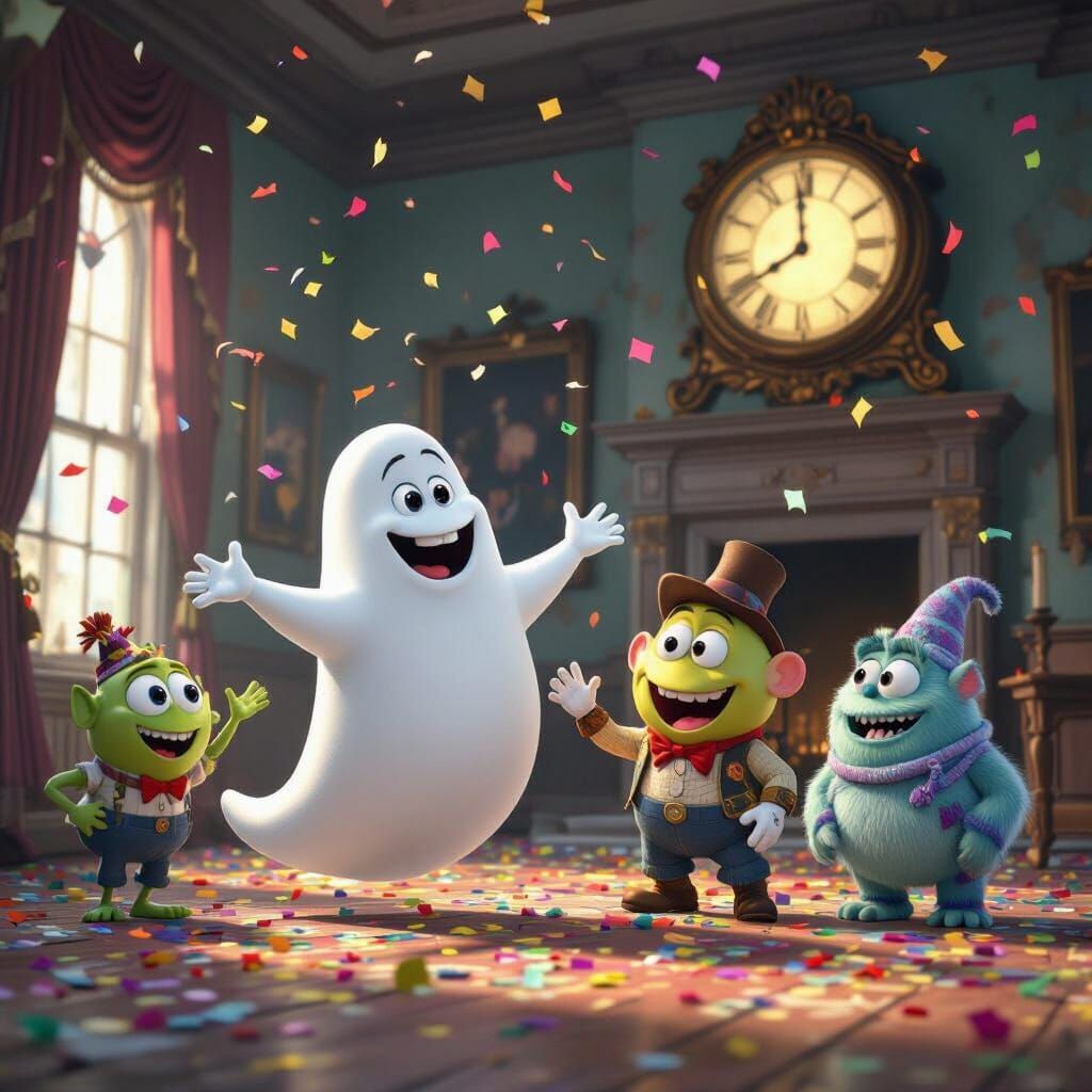 Friendly Ghosts Celebrate New Years Eve in Pixar Style