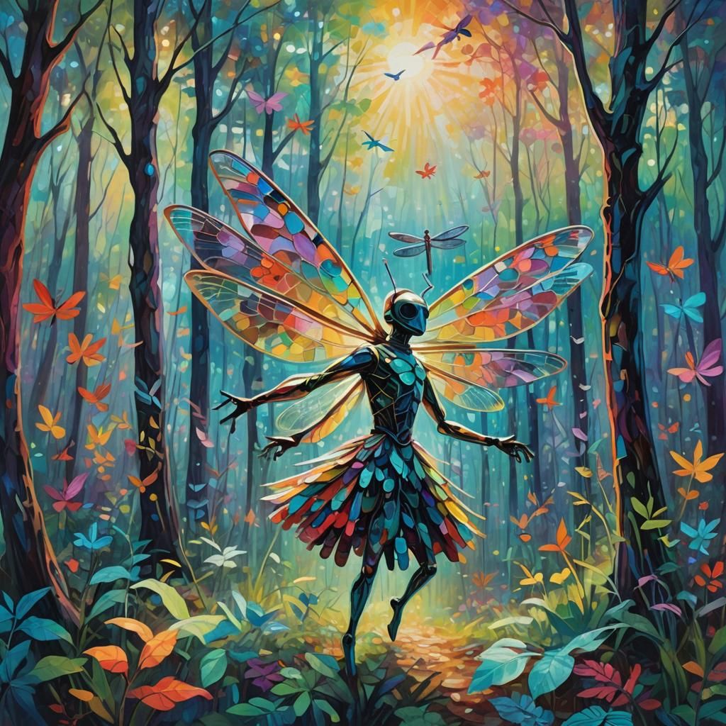 Animal-Headed Dancer in Surreal Dreamscape Forest