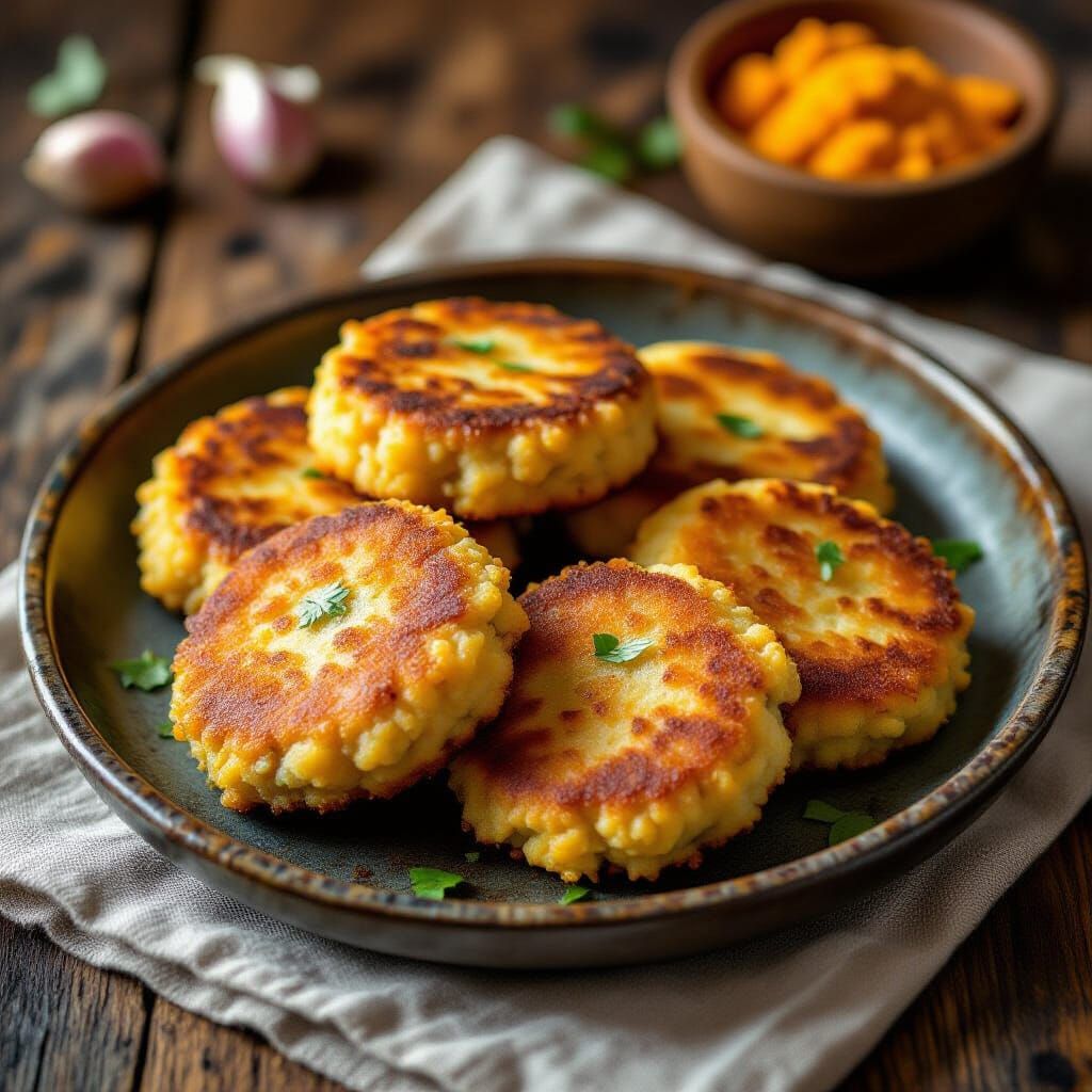 Golden Chickpea Cutlets on Rustic Plate