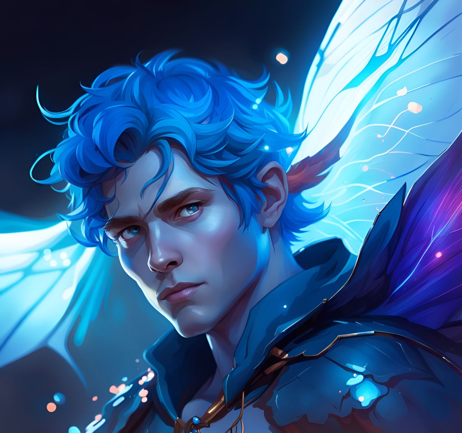 Blue Fairy Portrait in Art Nouveau Style