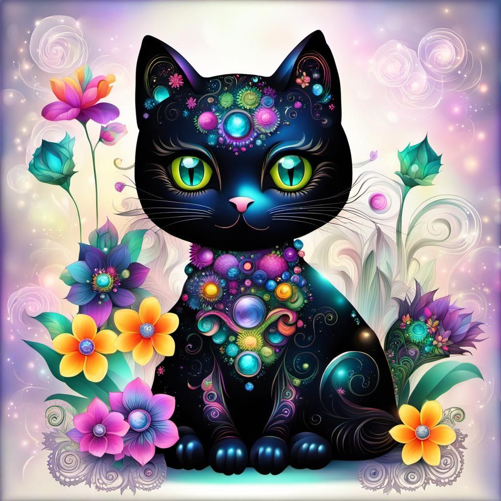 Jeweled Black Cat Doll with Sparkling Eyes