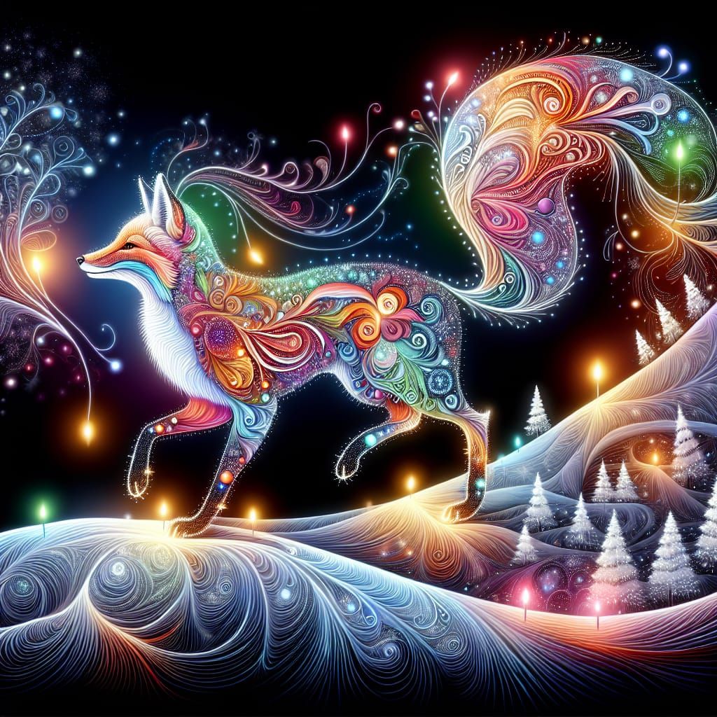 Magical Christmas Fox Fiesta in Vibrant Winter Wonderland