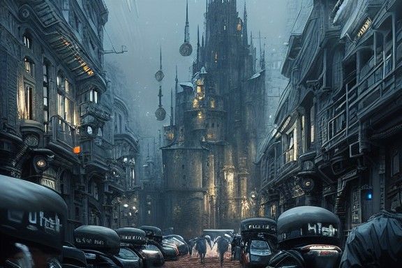 Clockpunk Frozen Castle Cityscape in Dieselpunk Style