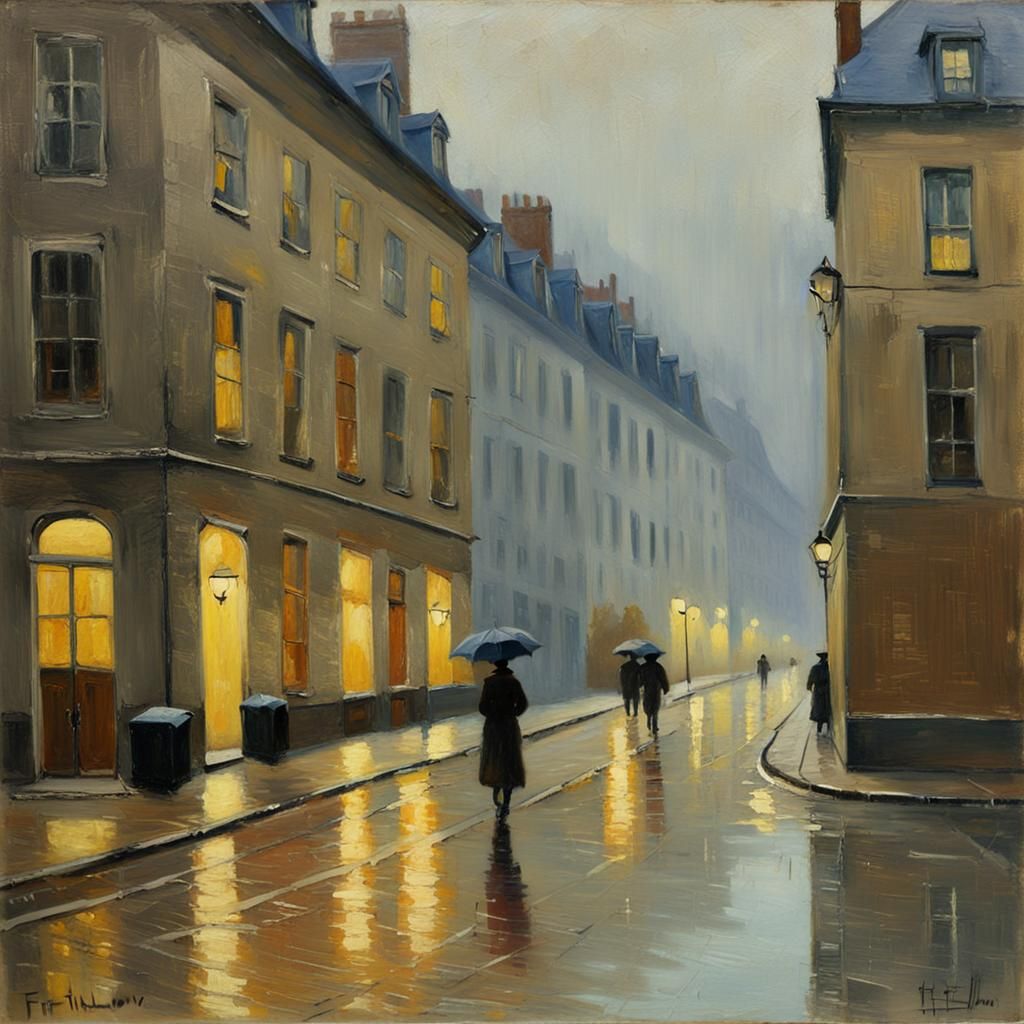 Rainy November Morning in Impressionist Style
