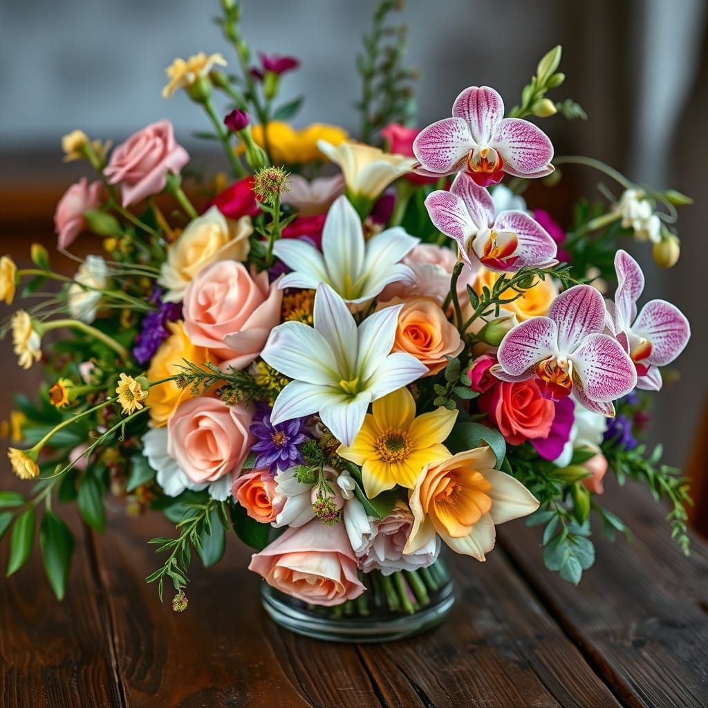 Vibrant Floral Tapestry in Whimsical Colors and Textures