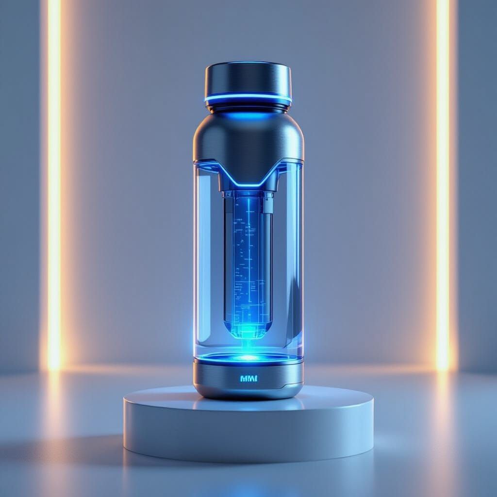 Futuristic High-Tech Water Bottle with Blue Accents