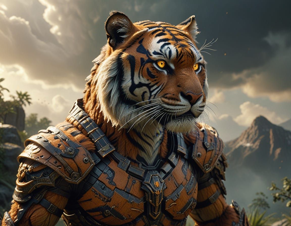 Majestic Battle Tiger with Armor in 8K