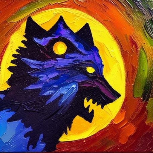 Werewolf Howling at Moon in Expressionist Oil Painting