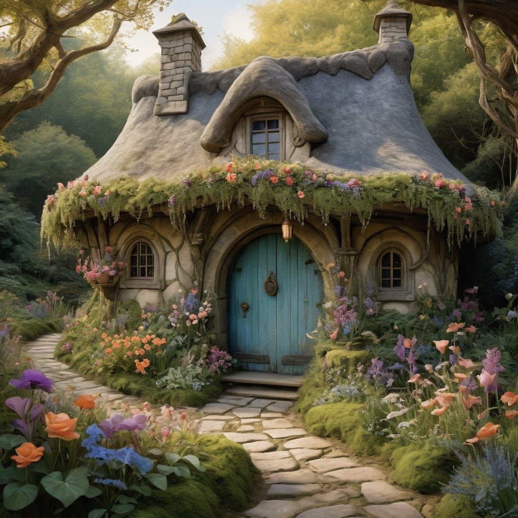 Whimsical Cottage Scene in Enchanted Forest Style