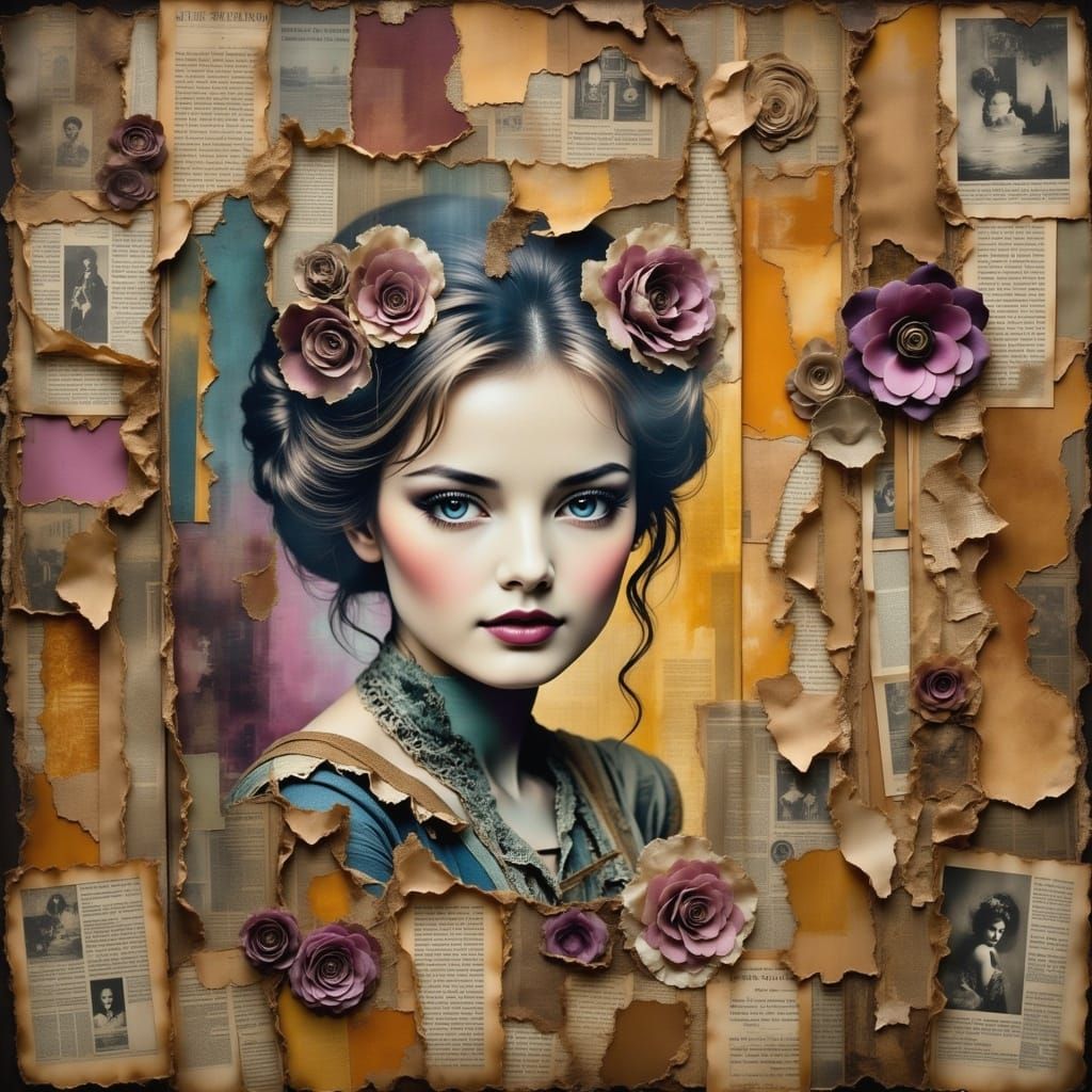 Rainbow Plum Lady in Encaustic Art Frame