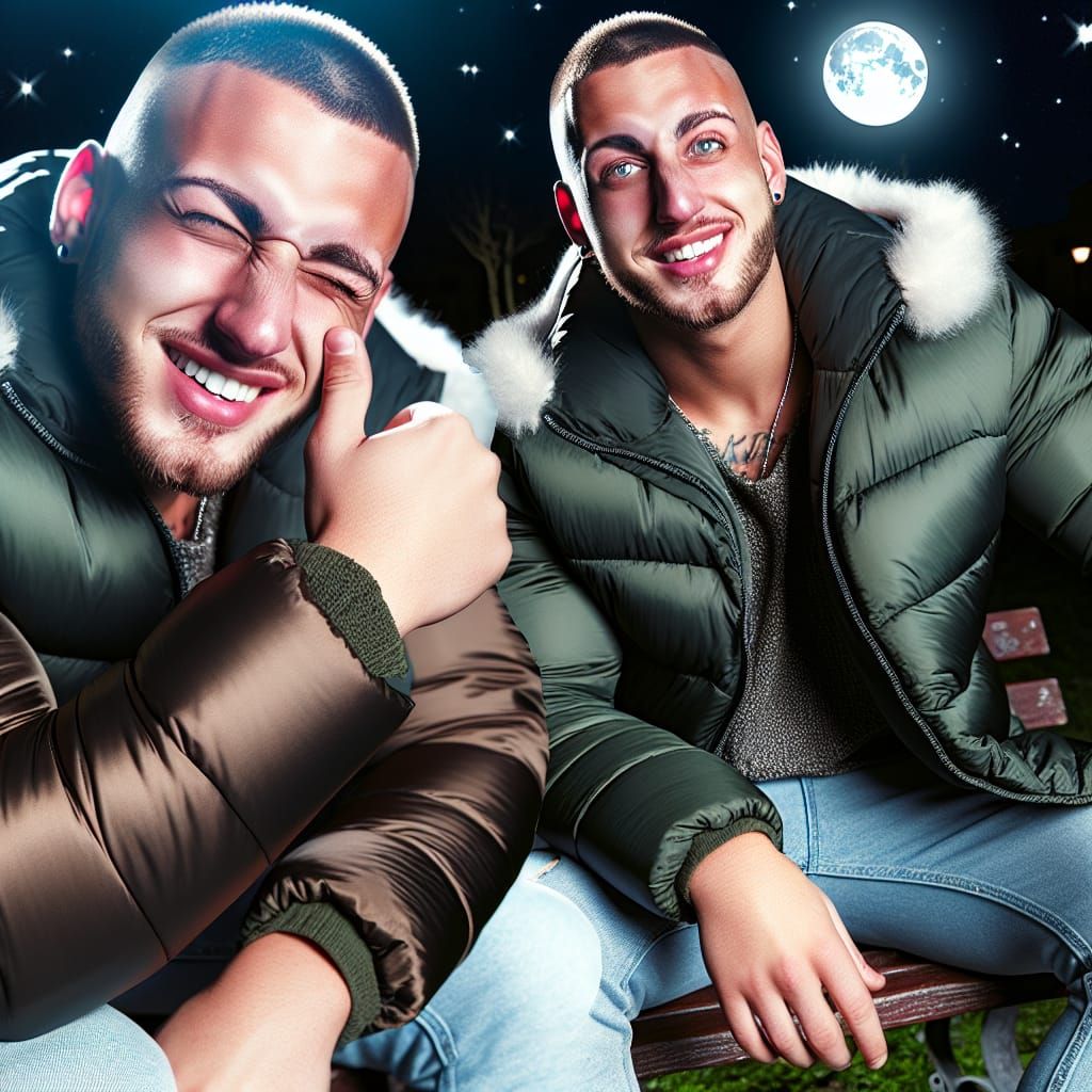 Men on a park bench at night