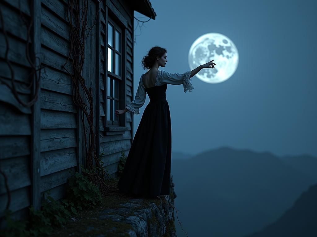 Eerie Moonlight Scene at Abandoned House