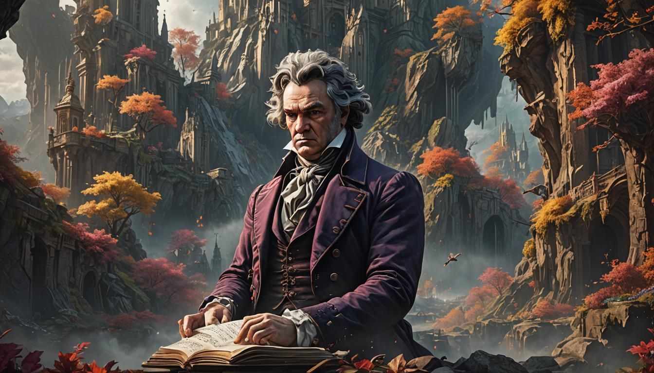 Detailed Matte Painting of Beethoven in Deep Color
