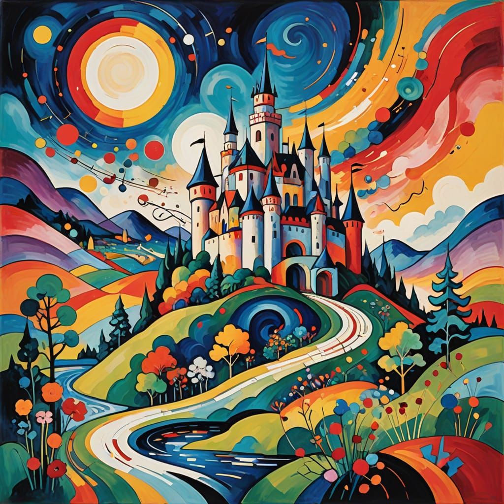 Vibrant Musical Fantasy Landscape in Kandinsky Style