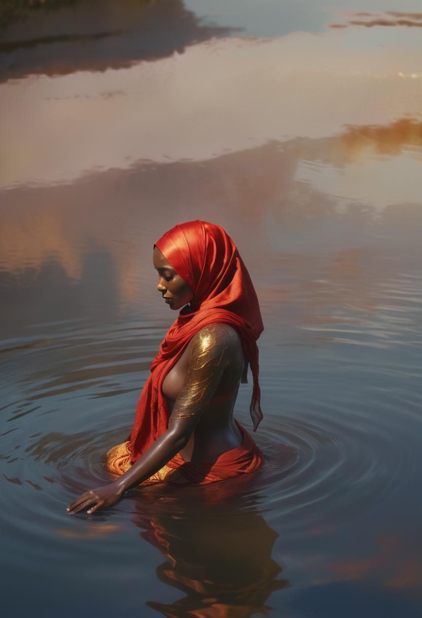 Serene Woman in Water: Digital Concept Art