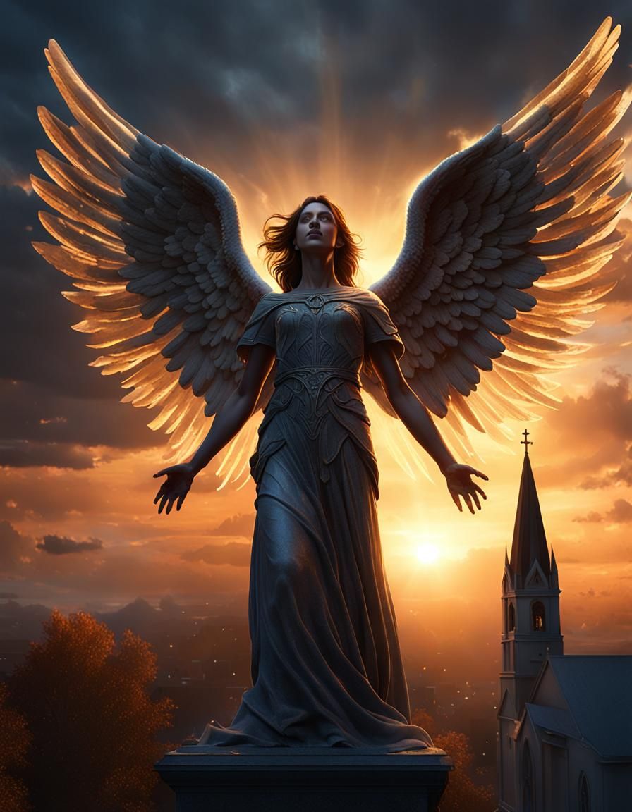 Angel of Light with Dark Aura in Hyperrealism