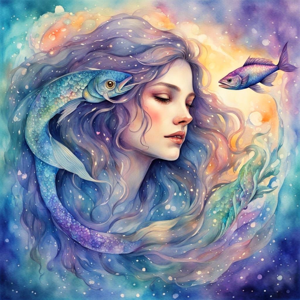 Pisces Zodiac in Dreamy Watercolor