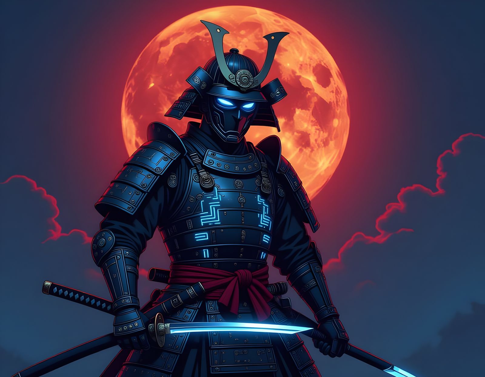 Biomechanical Samurai Under Crimson Moon, J-Pop Art